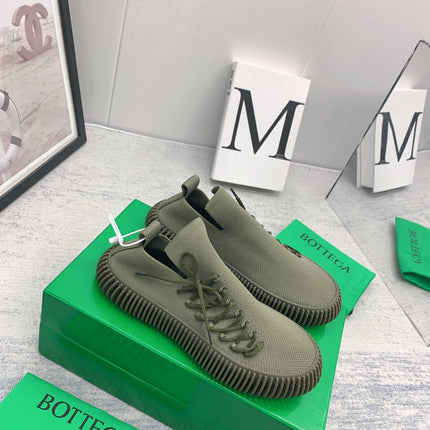BOTTEGA VENETA 26S SLIP-ONS IN OLIVE GREEN FABRIC WITH RUBBER SOLE
