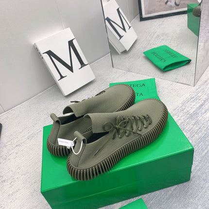 BOTTEGA VENETA 26S SLIP-ONS IN OLIVE GREEN FABRIC WITH RUBBER SOLE