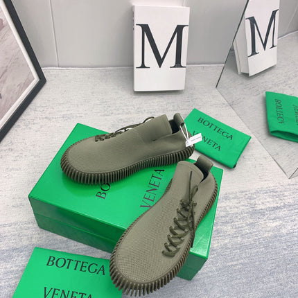 BOTTEGA VENETA 26S SLIP-ONS IN OLIVE GREEN FABRIC WITH RUBBER SOLE
