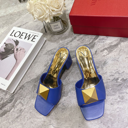 ONE STUD HEELED MULE 60 MM IN COBALT BLUE CALFSKIN