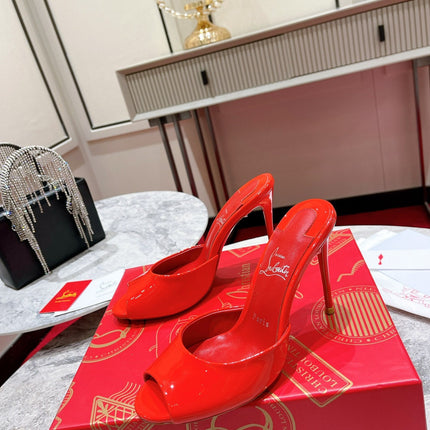 CHRISTIAN LOUBOUTIN 26S HEEL SANDALS 100 MM IN RED GLOSSY CALFSKIN