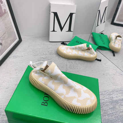 BOTTEGA VENETA 26S SLIP-ONS IN BEIGE MIX OFF WHITE FABRIC WITH RUBBER SOLE