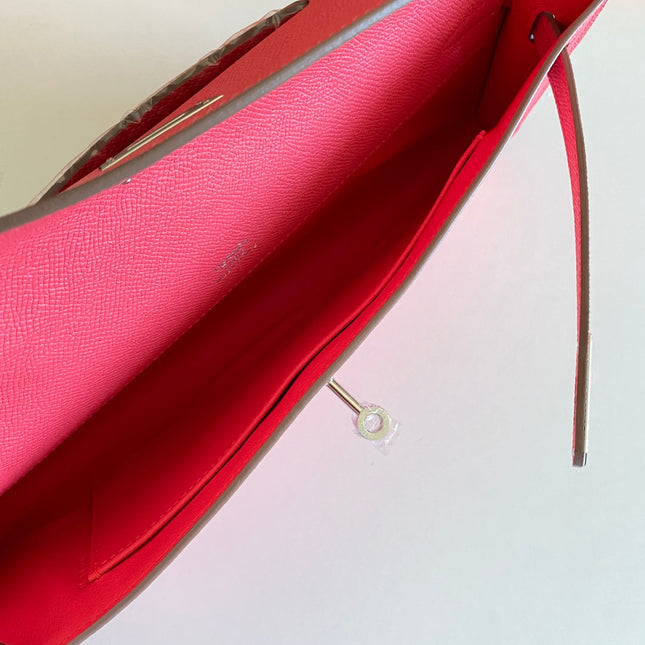 KELLY CUT 31 IN WATERMELON PINK CALFSKIN WITH SILVER HARDWARE