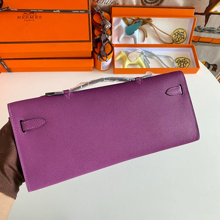 KELLY CUT 31 IN VIOLET PURPLE CALFSKIN WITH SILVER HARDWARE