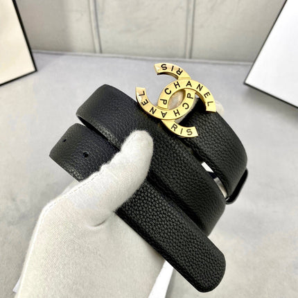 CC 30MM BELT IN BLACK SMOOTH CALFSKIN WITH GOLD HARDWARE