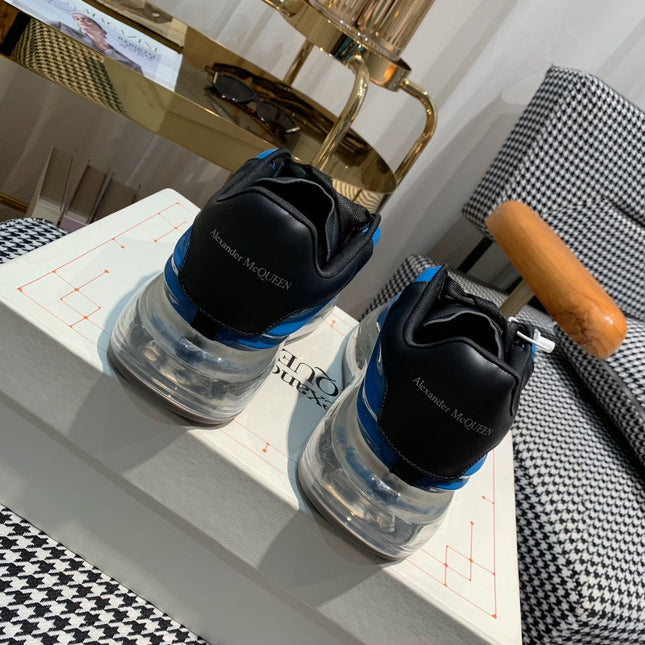 OVERSIZED SNEAKERS IN BLUE SHINY CALFSKIN WITH WAVE PATTERN AND CLEAR SOLE