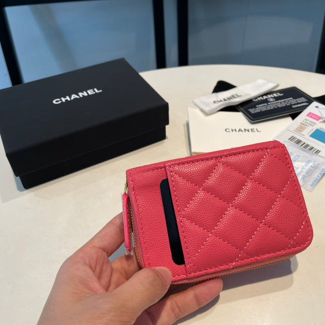 CC ZIPPED COIN PURSE 11 RED PINK GRAINED CALFSKIN