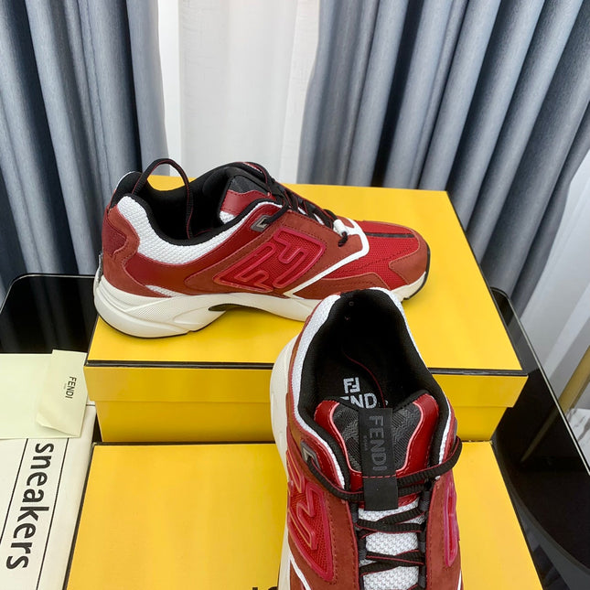 FENDI FASTER TRAINER IN BURGUNDY RED SUEDE AND CALFSKIN