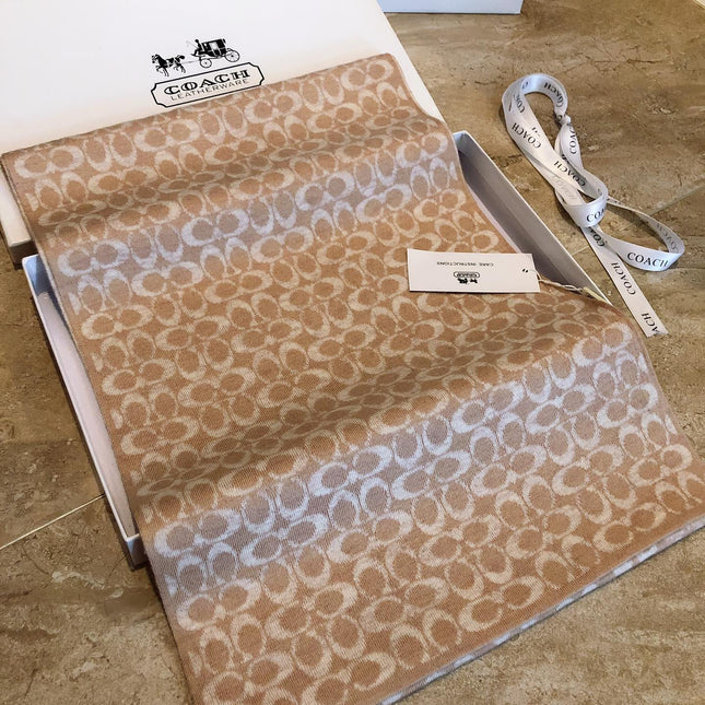 KNIT CASHMERE SCARF CAMEL BROWN MIX WHITE  619591