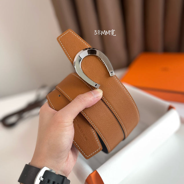 LUCK BELT BUCKLE & REVERSIBLE GINGER ORANGE AND BLACK LEATHER STRAP 38MM SILVER HARDWARE