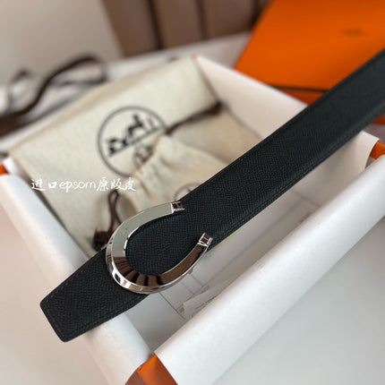 LUCK BELT BUCKLE & REVERSIBLE BLACK LEATHER STRAP 38MM SILVER HARDWARE