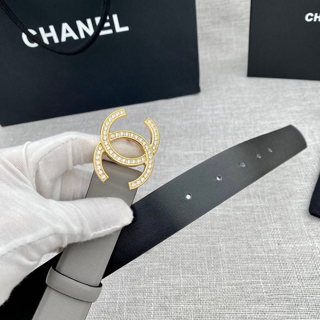 CHANEL 26S BELT 30 MM IN GREY CALFSKIN WITH GOLD HARDWARE 661511