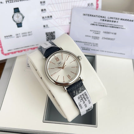 PORTOFINO AUTOMATIC 34 WATCH SILVER CASE WITH NAVY BLUE LEATHER STRAP AND WHITE DIAL