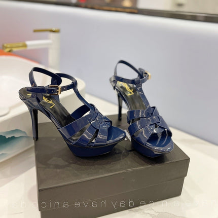 SL TRIBUTE POINED TOE SANDALS GLOSSY NAVY CALFSKIN