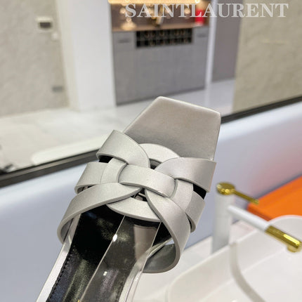 SL TRIBUTE FLATFORM SANDALS SILVER CALFSKIN