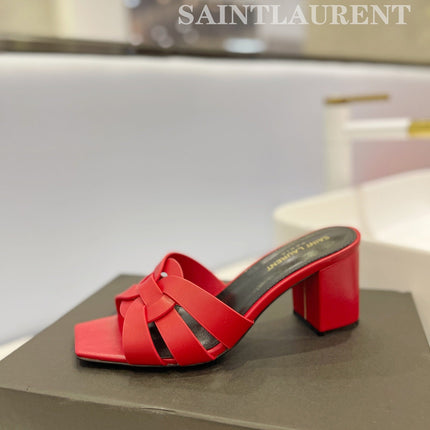 SL TRIBUTE MULES RED CALFSKIN