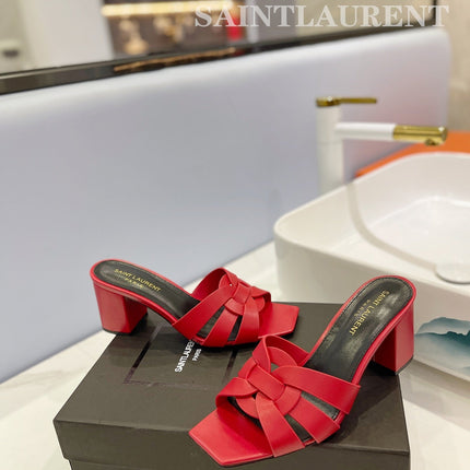 SL TRIBUTE MULES RED CALFSKIN