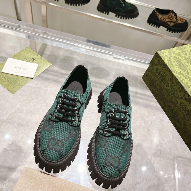 GUCCI 26S LACE-UP SHOES IN DARK GREEN GG CANVAS STYLE 3