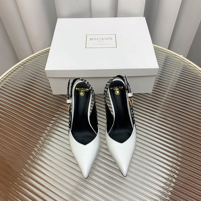 BALMAIN 25S SLINGBACK SHOES 95MM IN WHITE CALFSKIN
