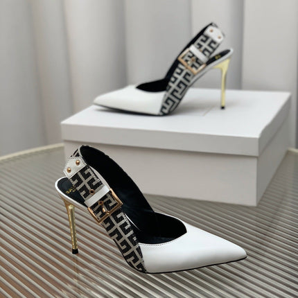 BALMAIN 25S SLINGBACK SHOES 95MM IN WHITE CALFSKIN