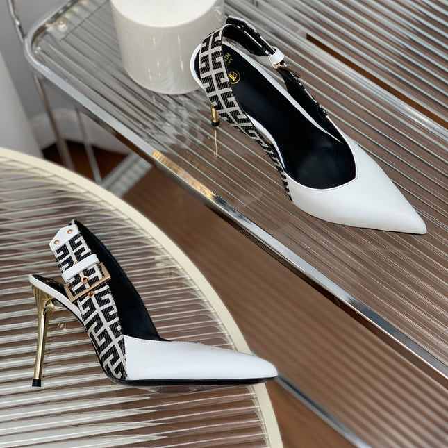 BALMAIN 25S SLINGBACK SHOES 95MM IN WHITE CALFSKIN