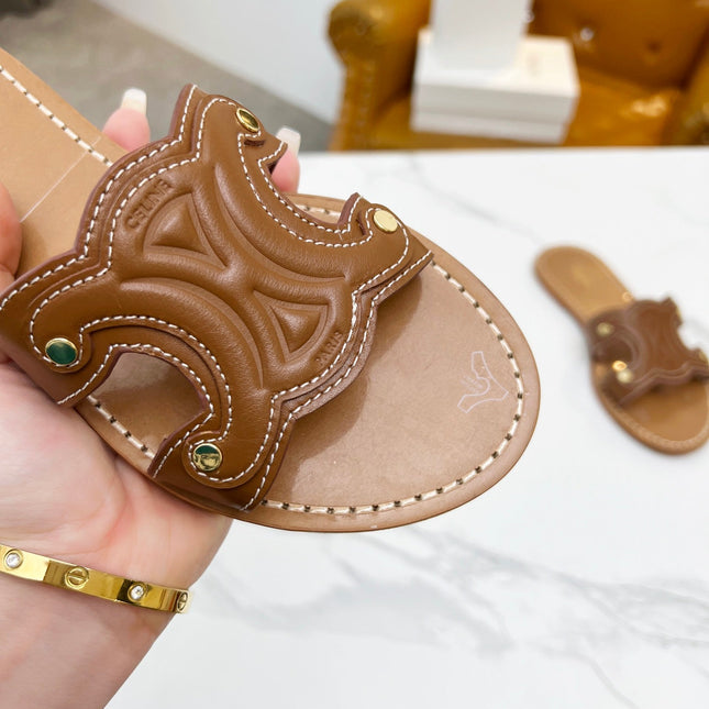 TRIOMPHE SLIDE IN BRONZE BROWN CALFSKIN