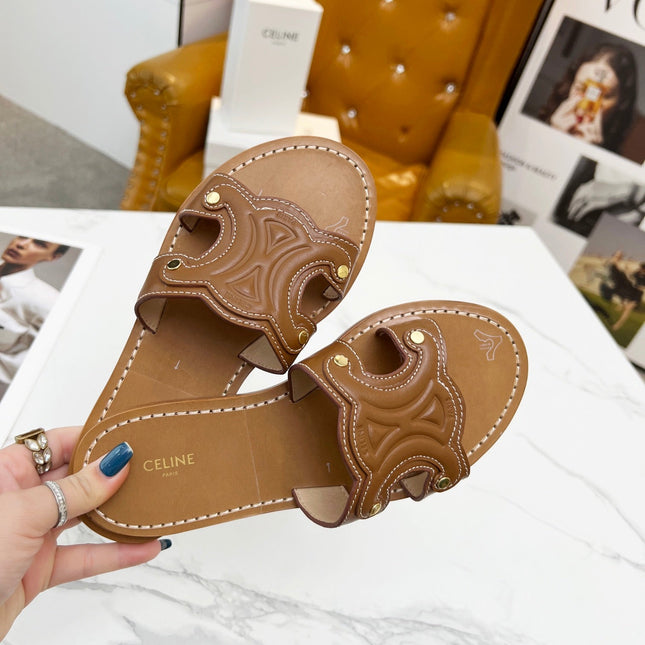 TRIOMPHE SLIDE IN BRONZE BROWN CALFSKIN
