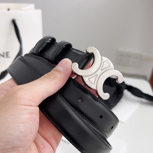 CELINE 26S BELT 25 MM IN BLACK CALFSKIN 672025