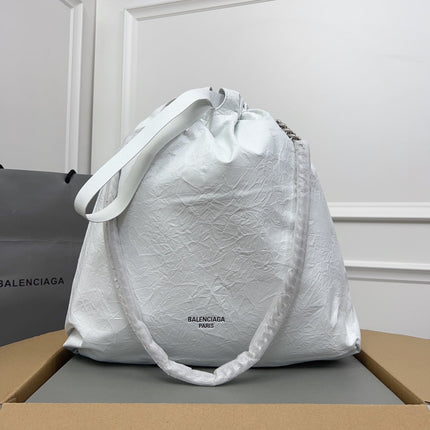 CRUSH LARGE TOTE BAG 46 IN WHITE CRUSHED CALFSKIN SILVER HARDWARE