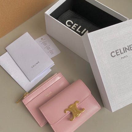 TRIOMPHE 9 WALLET TWO-IN-ONE PINK PASTEL CALFSKIN