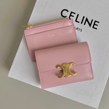 TRIOMPHE 9 WALLET TWO-IN-ONE PINK PASTEL CALFSKIN