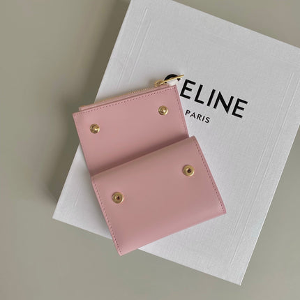 TRIOMPHE 9 WALLET TWO-IN-ONE PINK PASTEL CALFSKIN