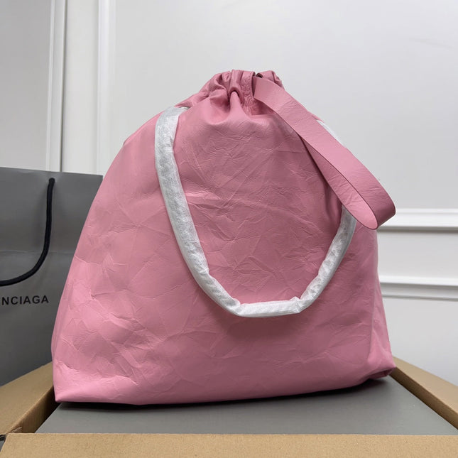CRUSH LARGE TOTE BAG 46 IN PINK CRUSHED CALFSKIN SILVER HARDWARE