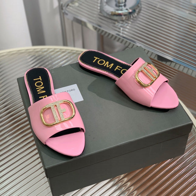 FLAT SLIDE IN BABY PINK METALLIC CALFSKIN