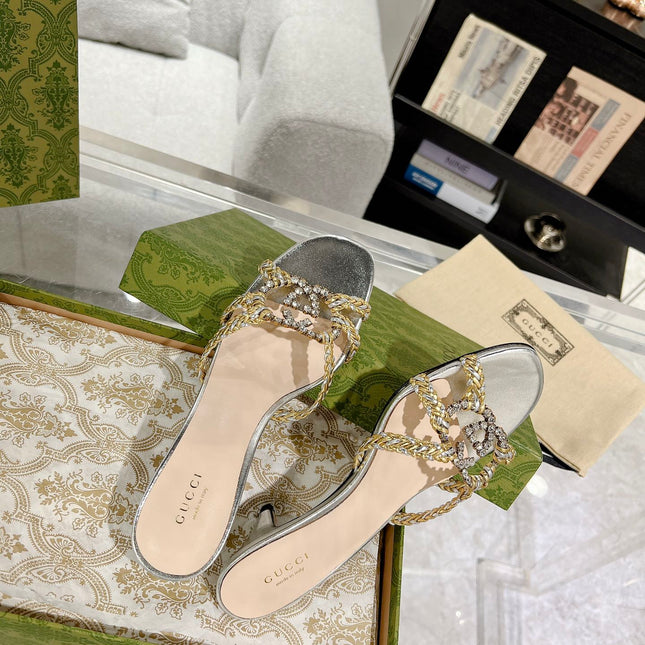 GG CRYSTAL MID - HEEL SILVER CALFSKIN