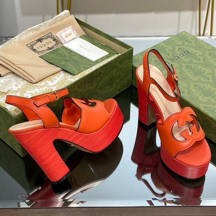 GG 120 INTERLOCKING G SANDAL ORANGE CALFSKIN