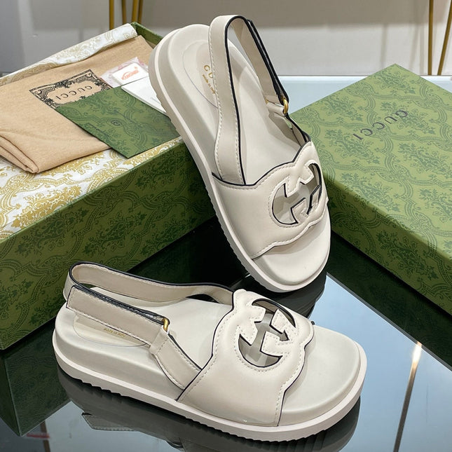 GG INTERLOCKING G CUT OUT SANDAL WHITE LAMBSKIN