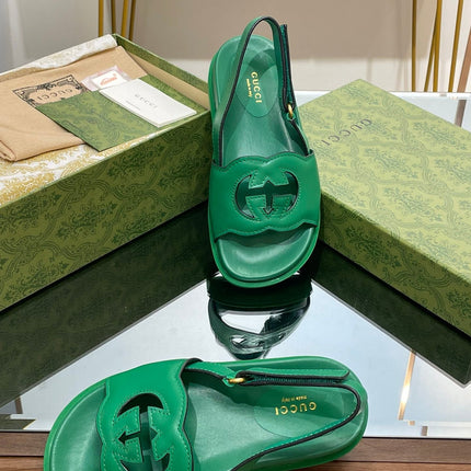 GG INTERLOCKING G CUT OUT SANDAL JADE GREEN LAMBSKIN