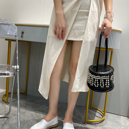 LOAFERS IN WHITE FABRIC AND RAFFIA