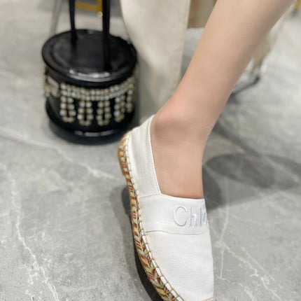 LOAFERS IN WHITE FABRIC AND RAFFIA