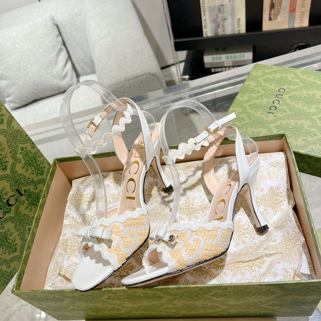 GG HIGH - HEEL SANDAL WHITE FABRIC ATTACH BOW