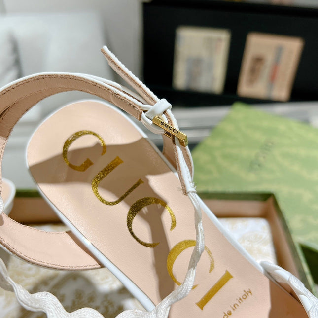 GG HIGH - HEEL SANDAL WHITE FABRIC ATTACH BOW