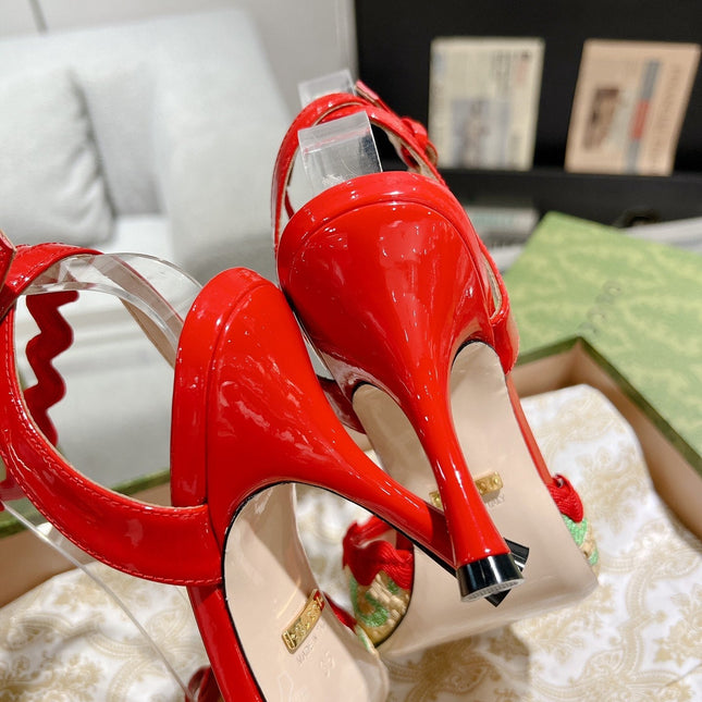 GG HIGH - HEEL SANDAL CRIMSON FABRIC ATTACH BOW
