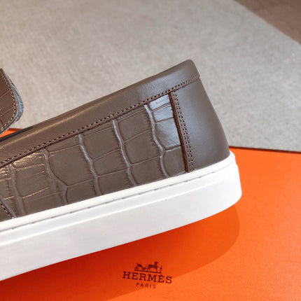 HM GAME SLIP-ON CROCODILE MOTIF SNEAKER BROWN CALFSKIN