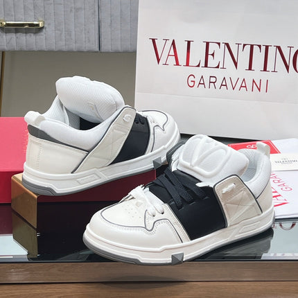 VALENTINO 25S GARAVANI OPEN SKATE SNEAKERS IN WHITE MIX BLACK LAMBSKIN STYLE 9