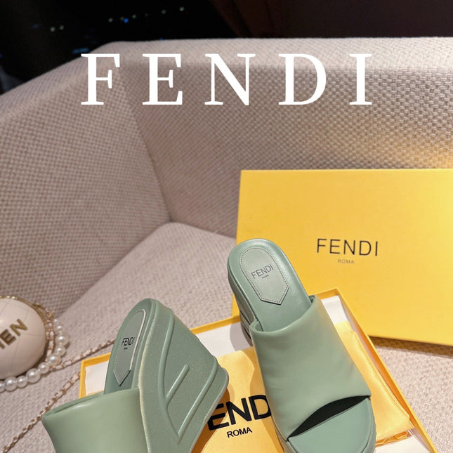 FENDI BAGUETTE WEDGE PLATFORM  85MM IN SEAFOAM GREEN CALFSKIN