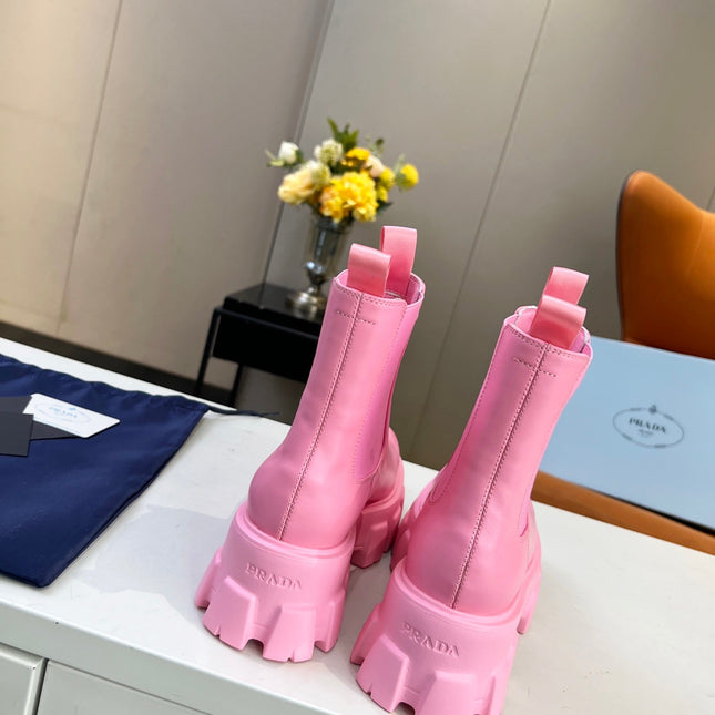 PRA MONOLITH BRUSHED BOOTIES 55 BRIGHT PINK CALFSKIN