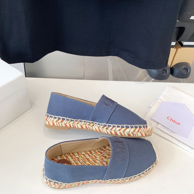 LOAFER SHOES IN PIGEON BLUE DENIM AND WOVEN RAFFIA