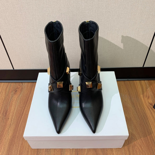 BALMAIN 26S BOOT 105 MM IN BLACK CALFSKIN WITH GOLD HARDWARE STYLE 1