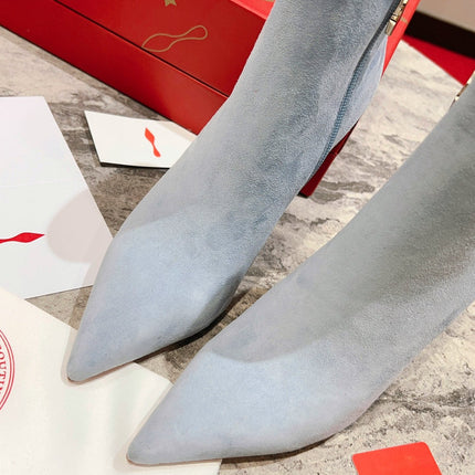 CHRISTIAN LOUBOUTIN 26S ANKLE BOOTS 100 MM IN SKY BLUE SUEDE